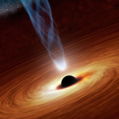  Artistic depiction of a supermassive black hole accreting material from a disk. Gaseous outflows from these SMBHs can heat and even expel the surrounding interstellar medium, thus halting any subsequent star formation in the galaxy. Credit: NASA/JPL-Caltech. 